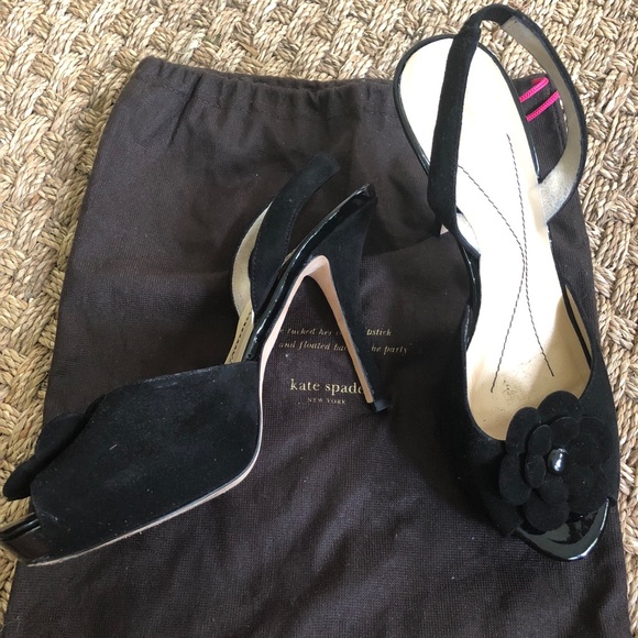 Black suede sling-backs with flower detail - Picture 2 of 3